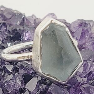 AQUAMARINE STONE RING HANDMADE IN STERLING SILVER METAL SIZE 7